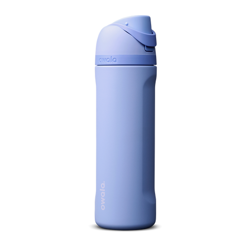 Owala FreeSip 24oz in Out of the Blue, periwinkle blue insulated bottle with matching blue-lavender flip cap and carry loop
